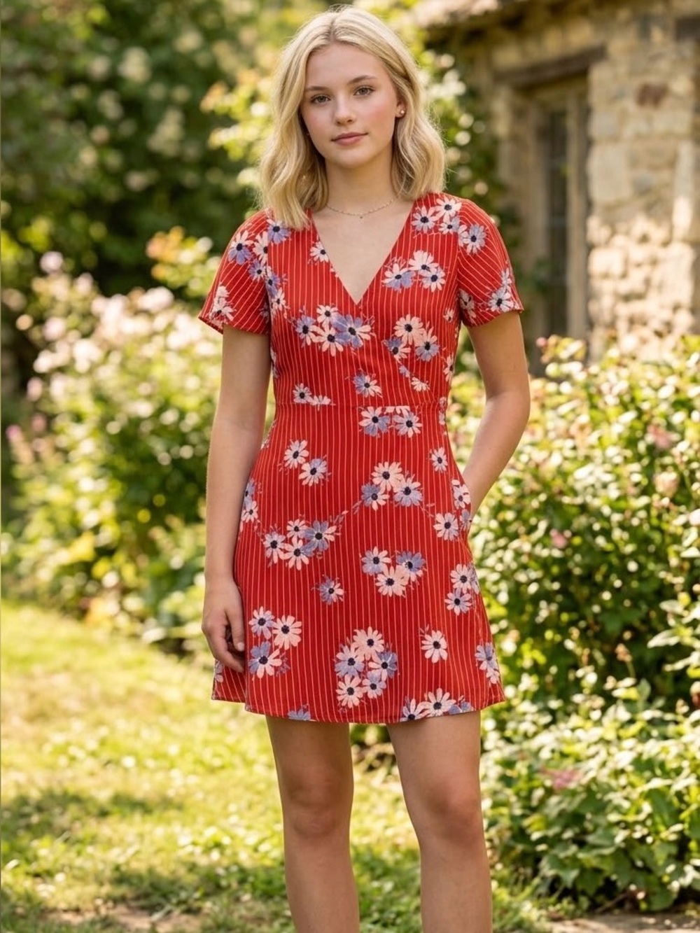 Madewell Red Floral Daisy Society Wrap in red floral print